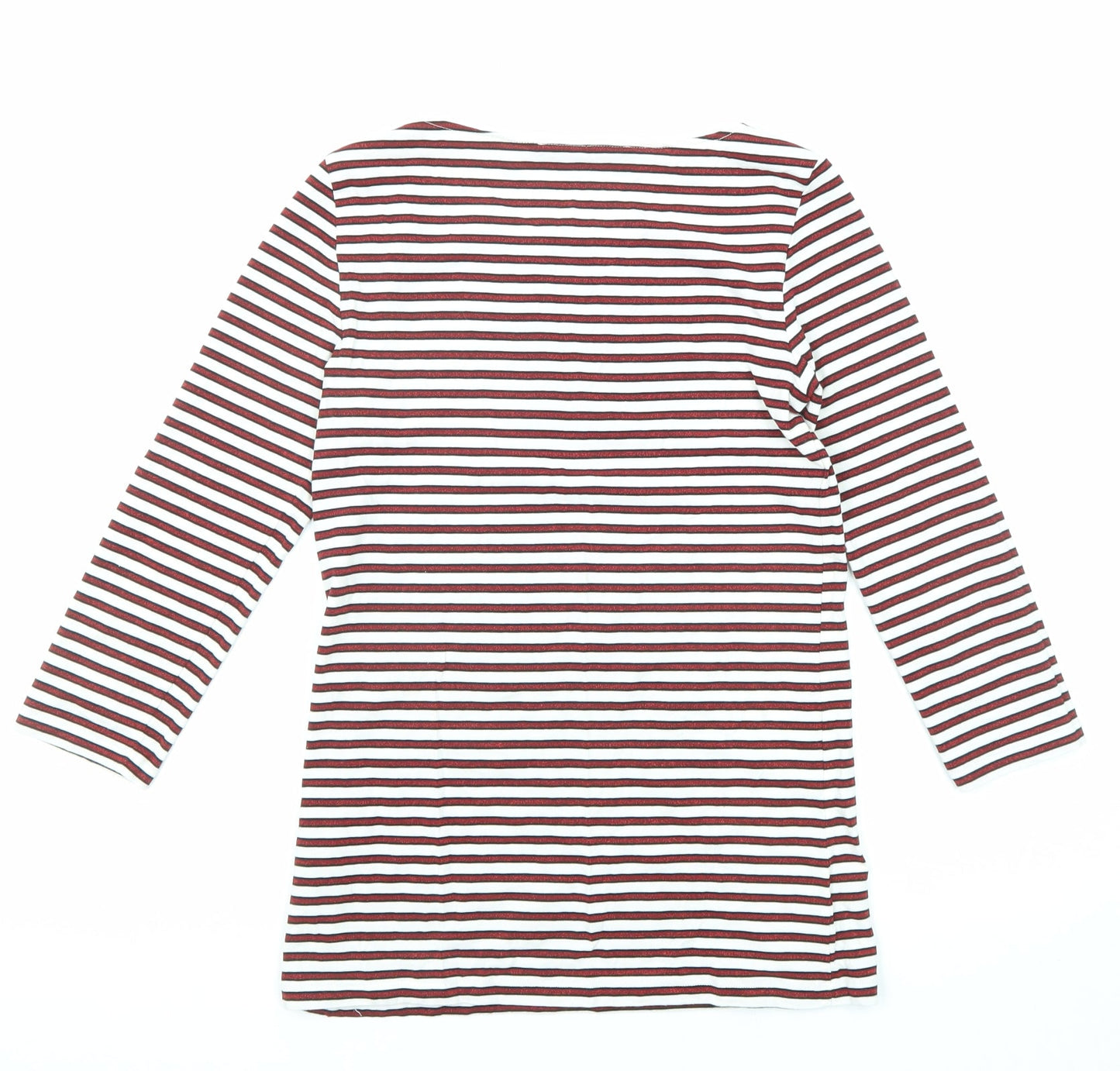 Hallhuber Womens Red Striped Cotton Basic T-Shirt Size S Round Neck