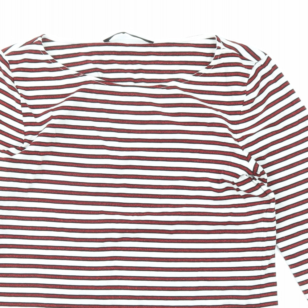 Hallhuber Womens Red Striped Cotton Basic T-Shirt Size S Round Neck
