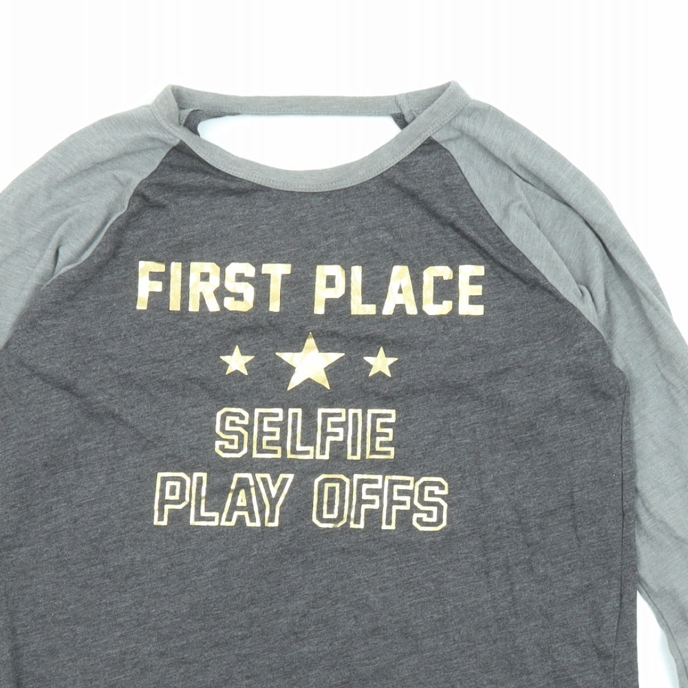 Hollister Womens Grey Cotton Basic T-Shirt Size XS Round Neck - Selfie Play Offs Open Back