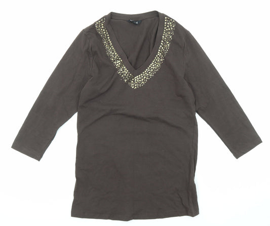 Kenneth Cole Womens Green Cotton Basic T-Shirt Size S V-Neck