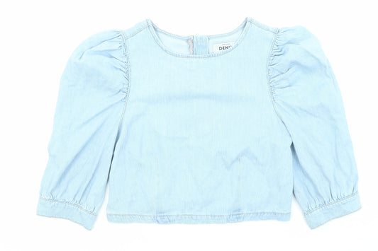 New Look Womens Blue Cotton Basic Blouse Size 12 Round Neck