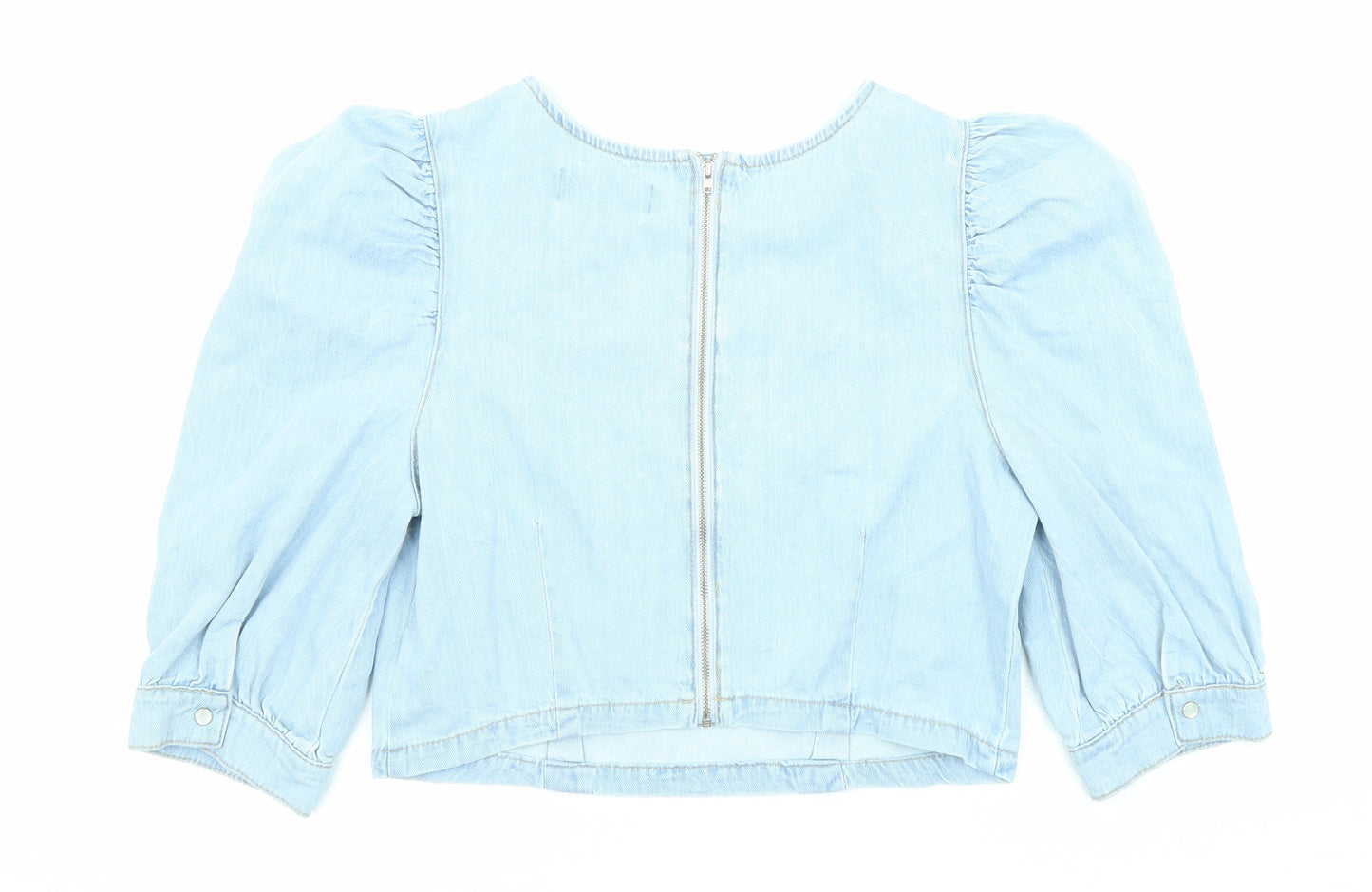 New Look Womens Blue Cotton Basic Blouse Size 12 Round Neck