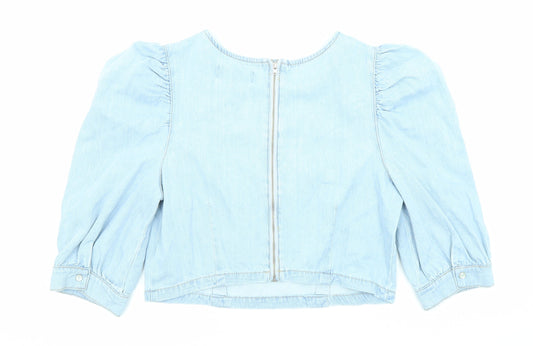 New Look Womens Blue Cotton Basic Blouse Size 12 Round Neck