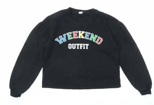 River Island Girls Black Cotton Pullover Sweatshirt Size 11-12 Years Pullover - Weekend