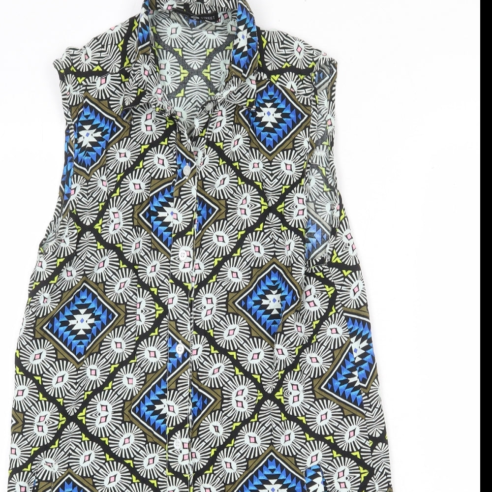 Daisy Street Womens Multicoloured Geometric Viscose Shift Size 8 Collared Button