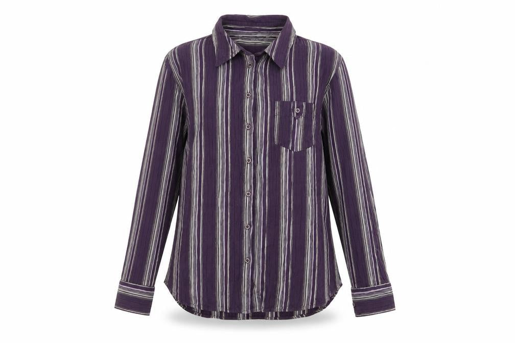 Marks and Spencer Womens Purple Striped Cotton Basic Button-Up Size 12 Collared