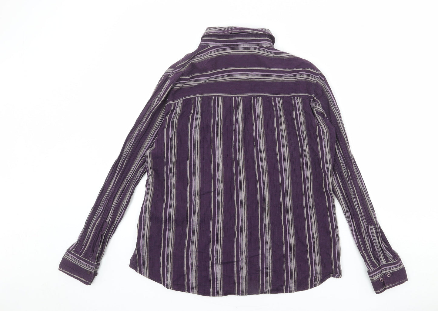 Marks and Spencer Womens Purple Striped Cotton Basic Button-Up Size 12 Collared