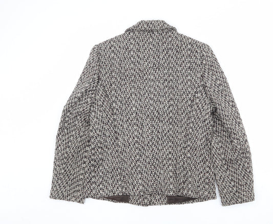 Oscar B Womens Brown Geometric Wool Jacket Blazer Size 14