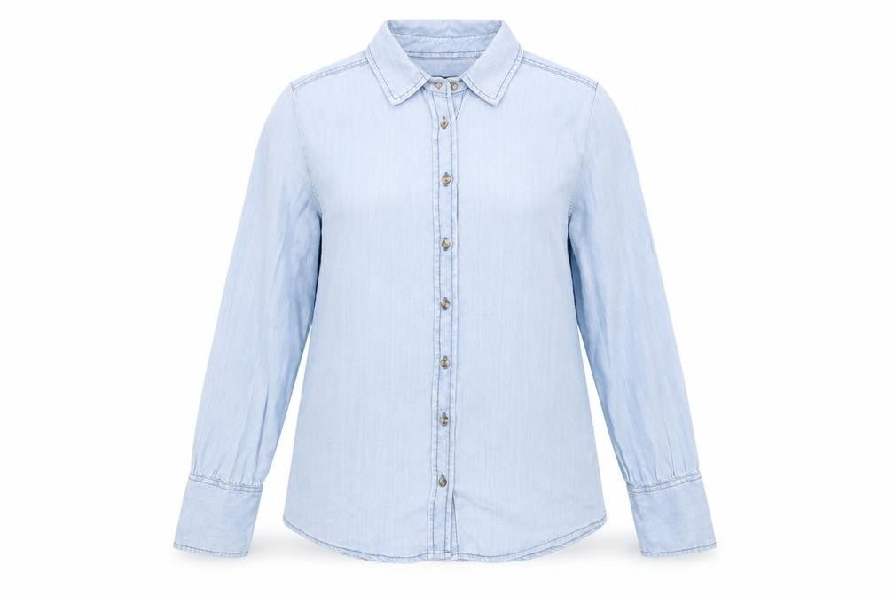 Marks and Spencer Womens Blue Lyocell Basic Button-Up Size 10 Collared