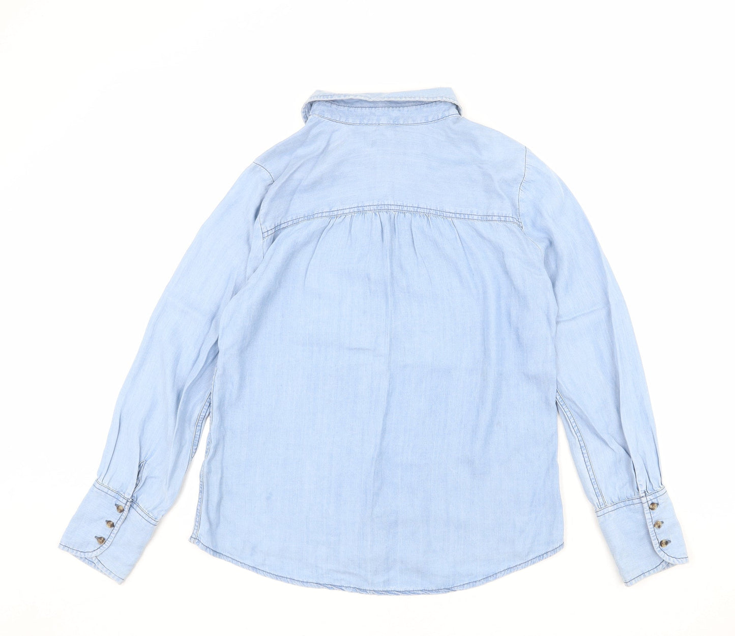 Marks and Spencer Womens Blue Lyocell Basic Button-Up Size 10 Collared