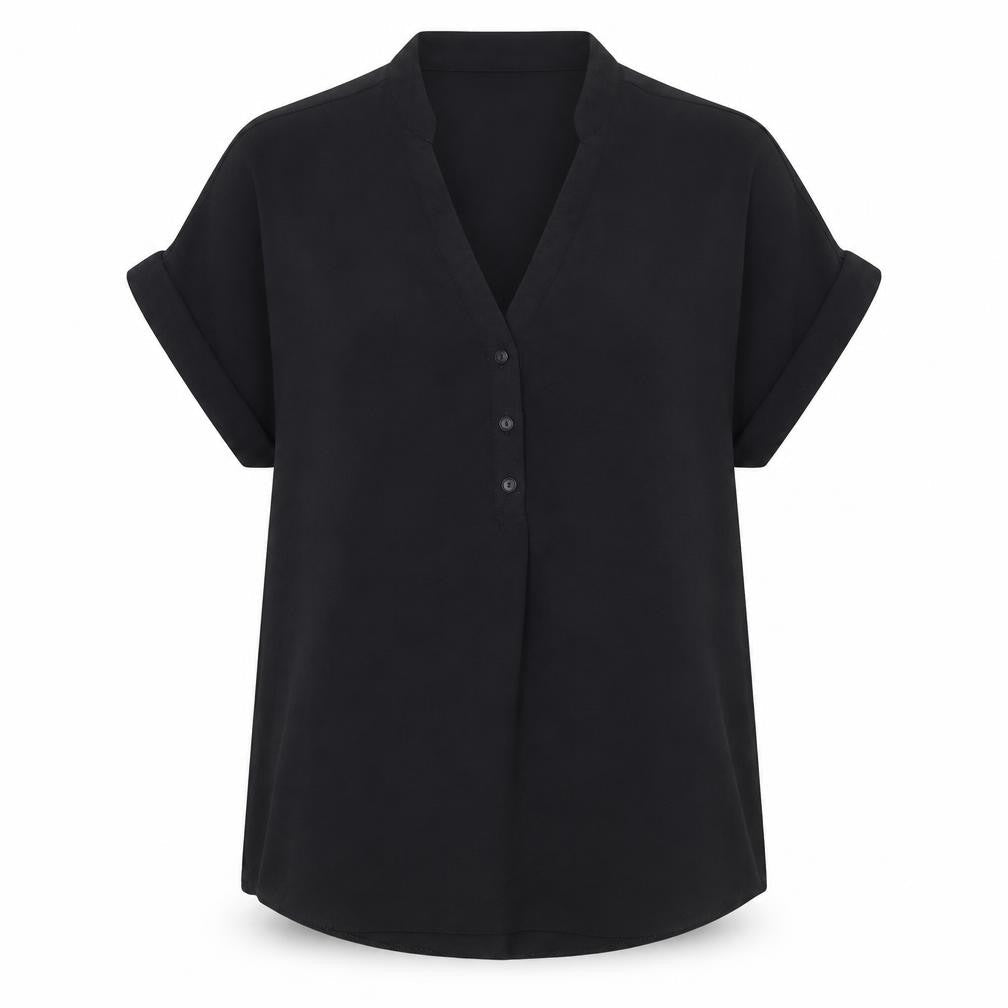 New Look Womens Black Polyester Basic Blouse Size 6 V-Neck