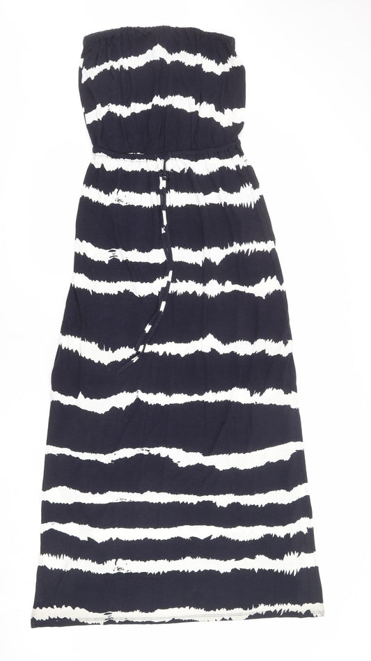 Monsoon Womens Blue Striped Viscose Maxi Size S Square Neck Pullover - Strapless