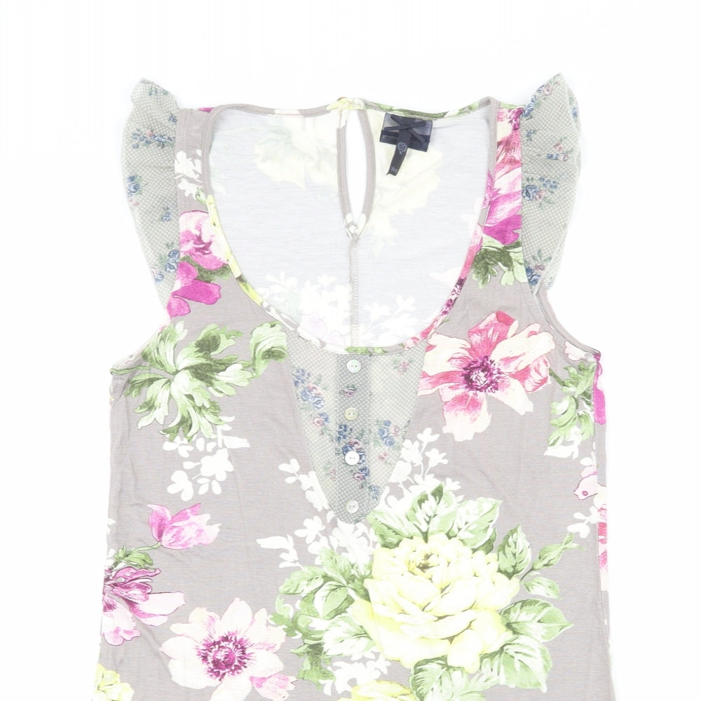 NEXT Womens Grey Floral Viscose Basic Tank Size 8 Scoop Neck