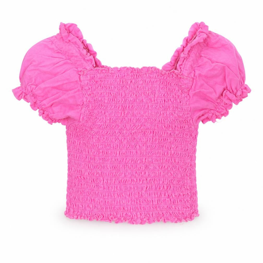 Studio Girls Pink 100% Cotton Cropped Blouse Size 8-9 Years Square Neck Pullover