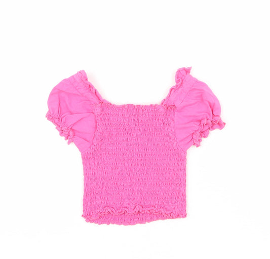 Studio Girls Pink 100% Cotton Cropped Blouse Size 8-9 Years Square Neck Pullover