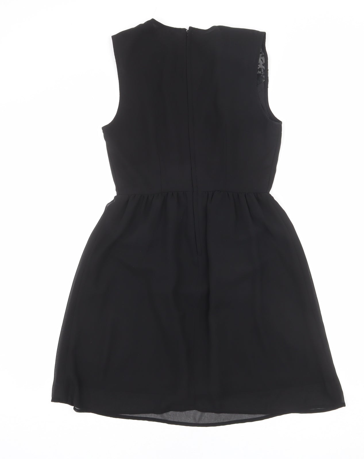Divided by H&M Womens Black Polyester A-Line Size 8 Round Neck Zip - Crochet Detail