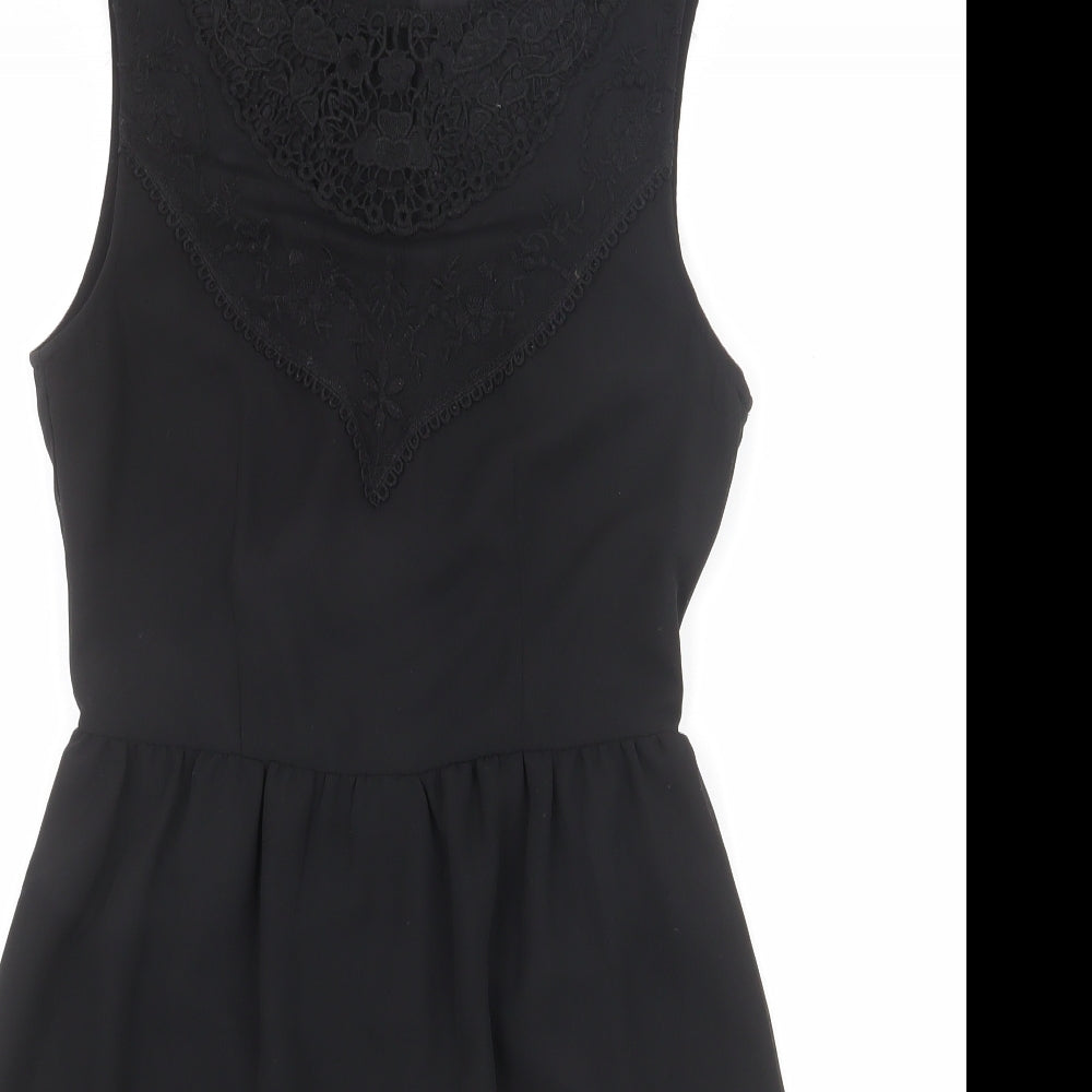 Divided by H&M Womens Black Polyester A-Line Size 8 Round Neck Zip - Crochet Detail