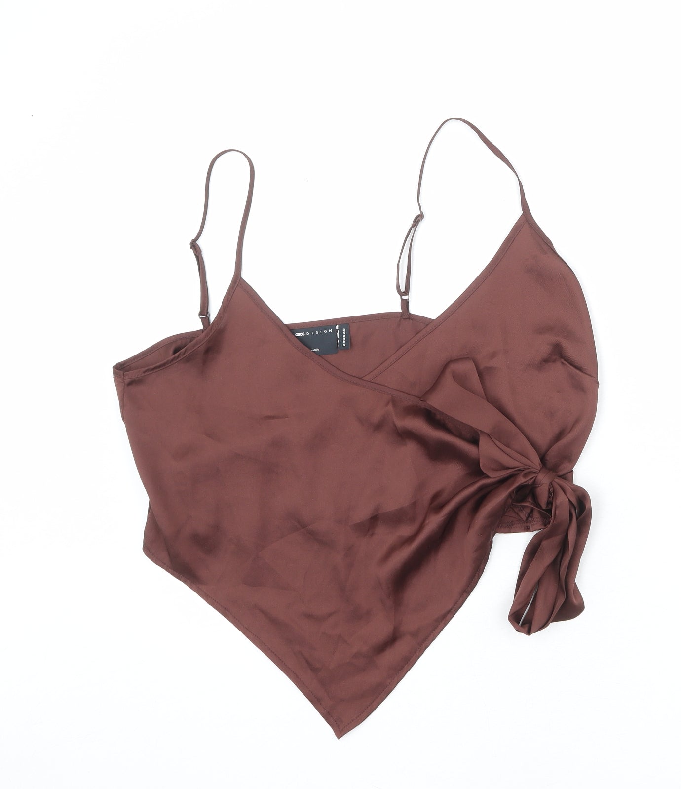 ASOS Womens Brown Polyester Wrap Tank Size 14 V-Neck - Cropped