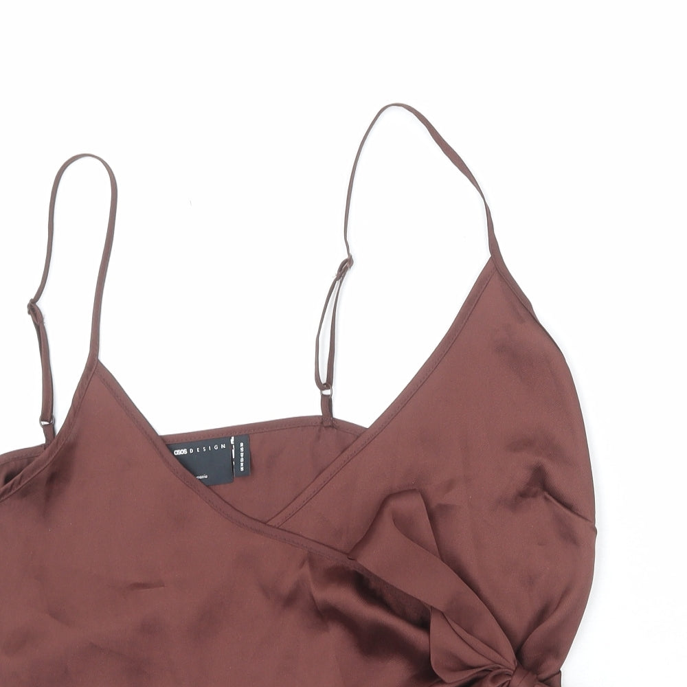 ASOS Womens Brown Polyester Wrap Tank Size 14 V-Neck - Cropped