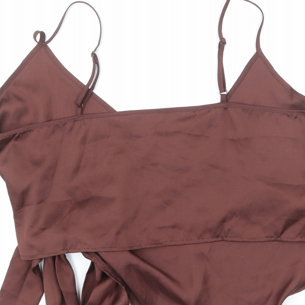 ASOS Womens Brown Polyester Wrap Tank Size 14 V-Neck - Cropped