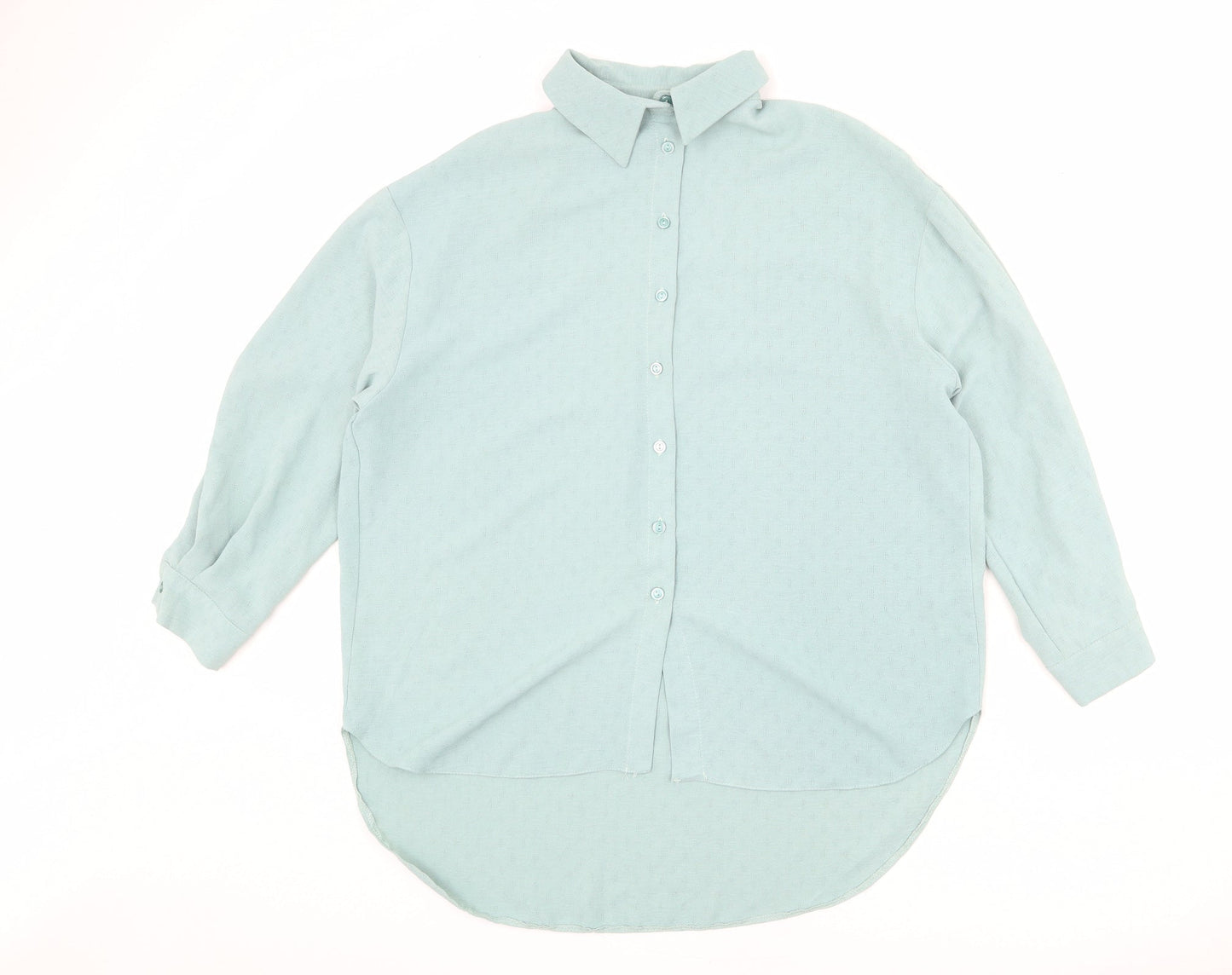 New Look Womens Blue Geometric Polyester Basic Button-Up Size 6 Collared