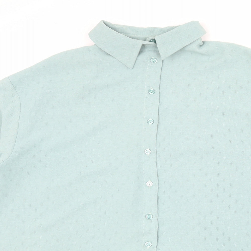 New Look Womens Blue Geometric Polyester Basic Button-Up Size 6 Collared
