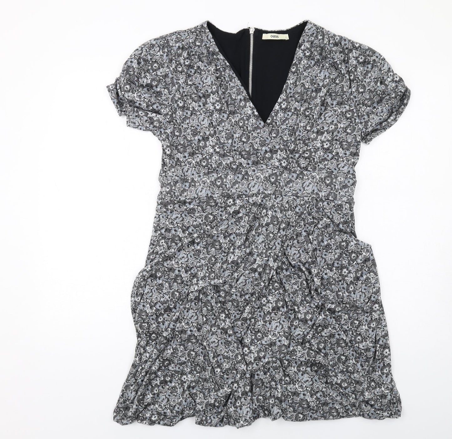 Oasis Womens Grey Floral Polyester Mini Size L V-Neck Zip