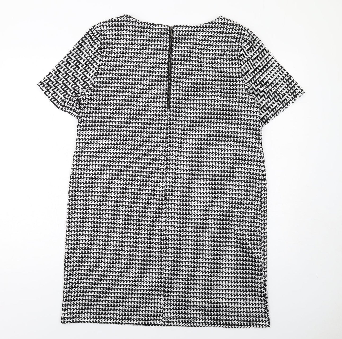Wallis Womens Black Geometric Polyester Shift Size 14 Boat Neck Zip