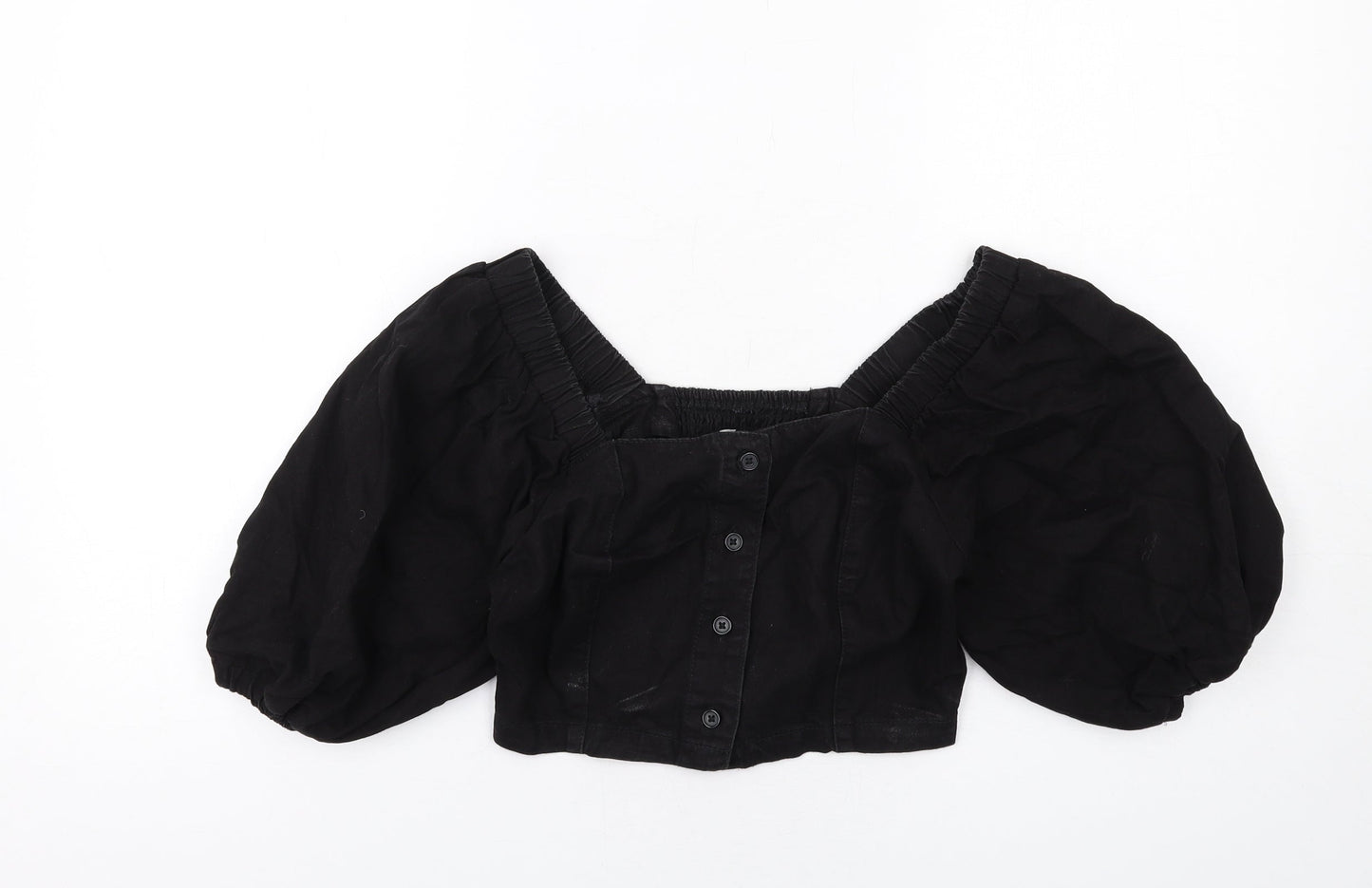 New Look Womens Black Cotton Cropped Blouse Size 6 Square Neck