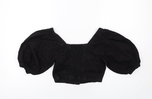 New Look Womens Black Cotton Cropped Blouse Size 6 Square Neck
