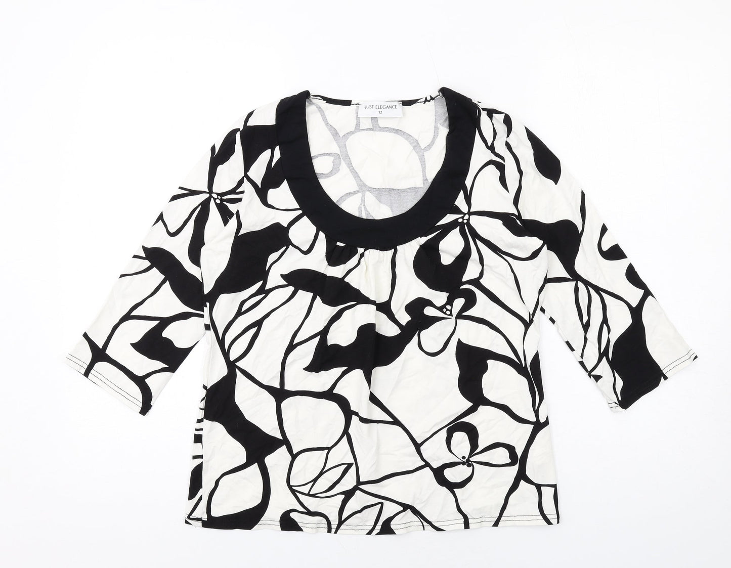 Wallis Womens White Geometric Viscose Basic T-Shirt Size 12 Scoop Neck