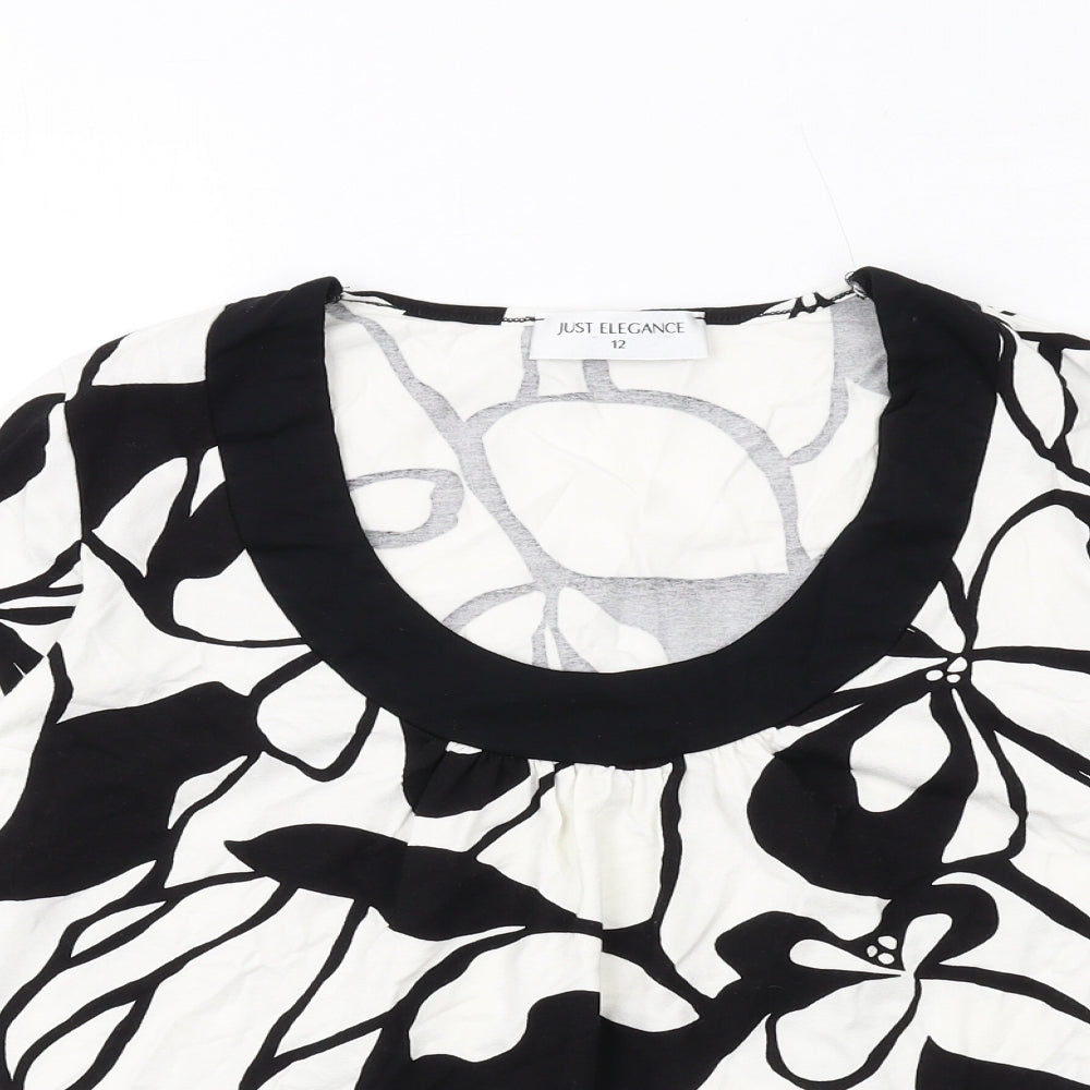 Wallis Womens White Geometric Viscose Basic T-Shirt Size 12 Scoop Neck