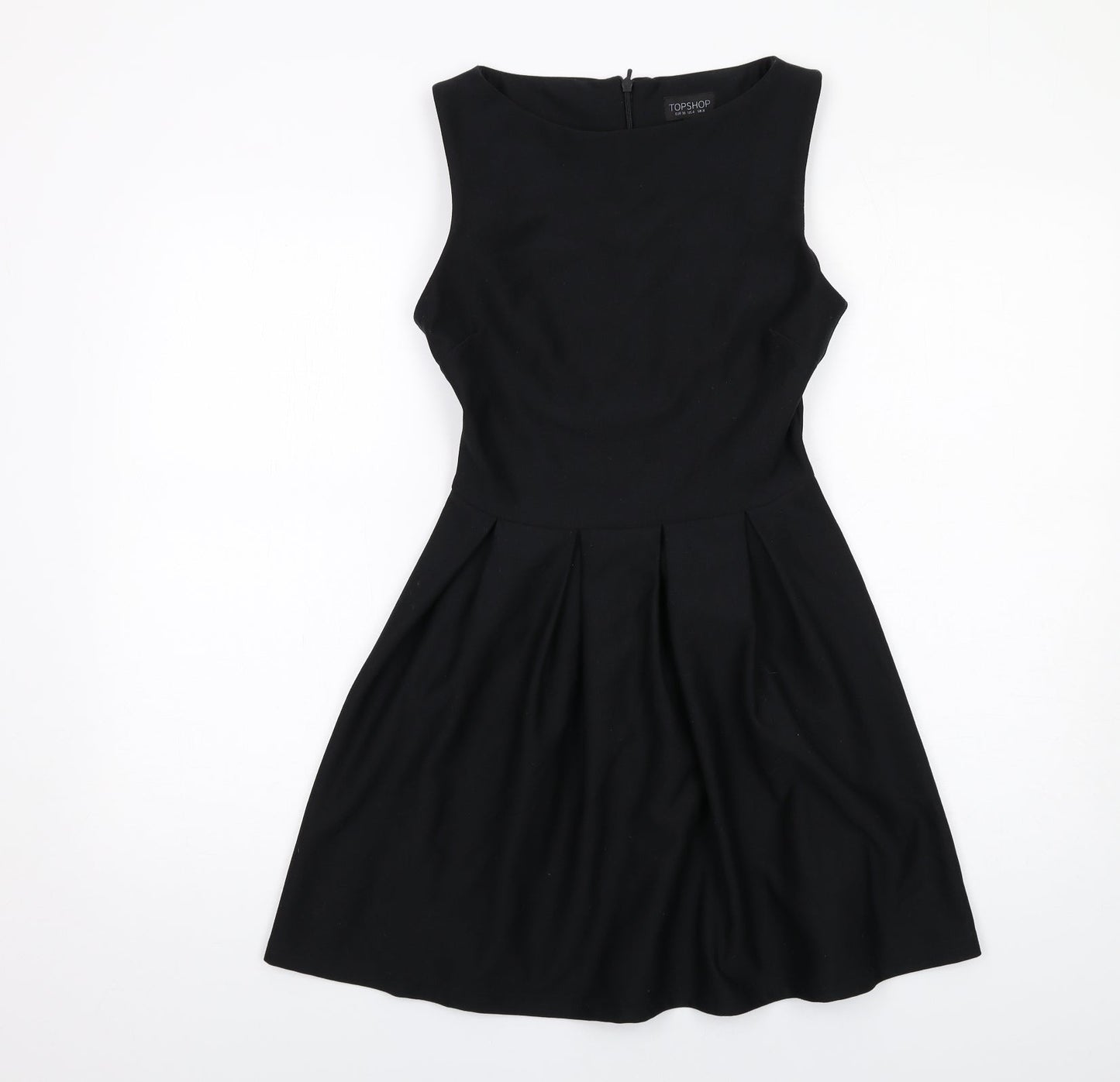 Topshop Womens Black Polyester Fit & Flare Size 8 Boat Neck Zip