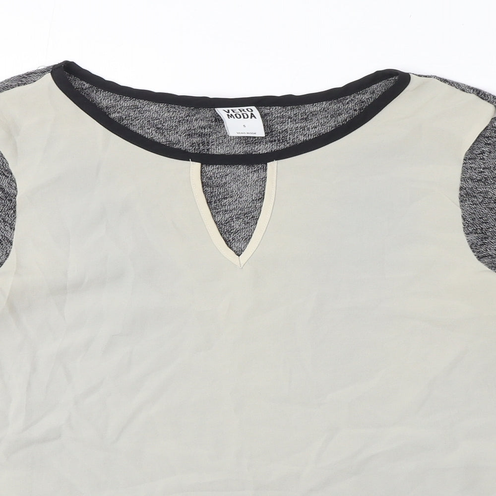 VERO MODA Womens Grey Viscose Basic T-Shirt Size S Round Neck