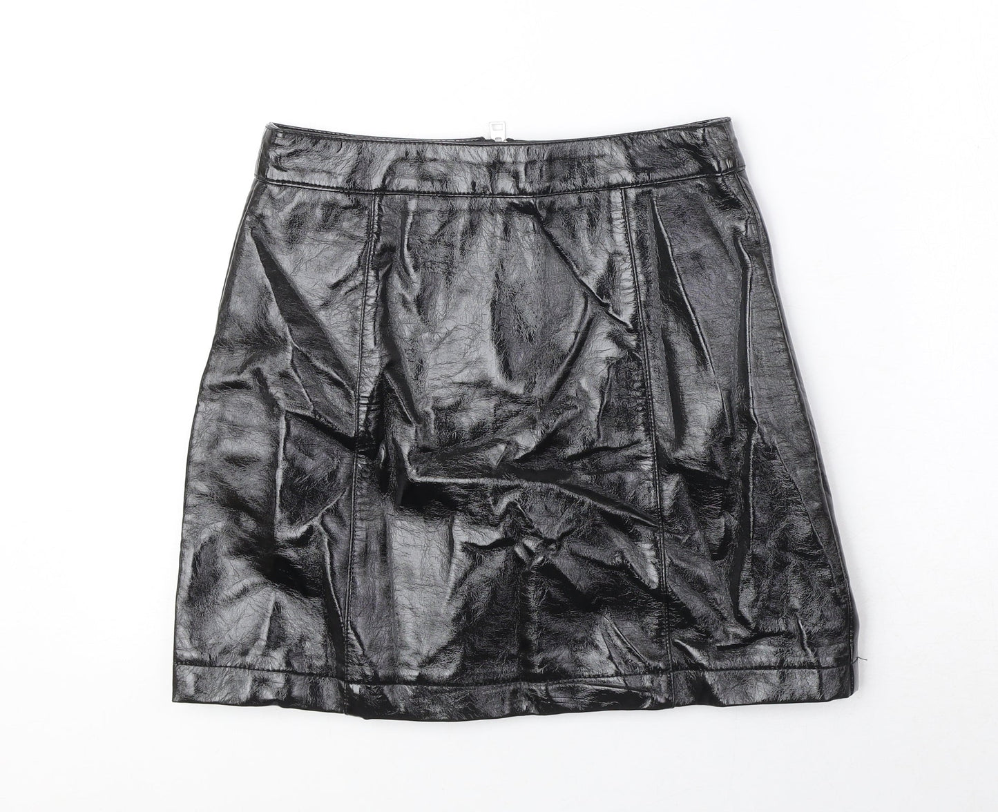 Topshop Womens Black Polyurethane Mini Skirt Size 8 Zip