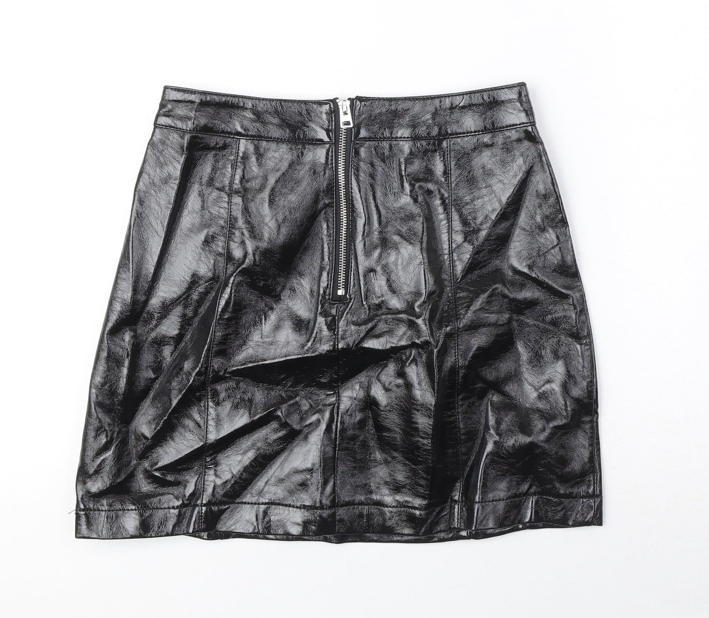 Topshop Womens Black Polyurethane Mini Skirt Size 8 Zip