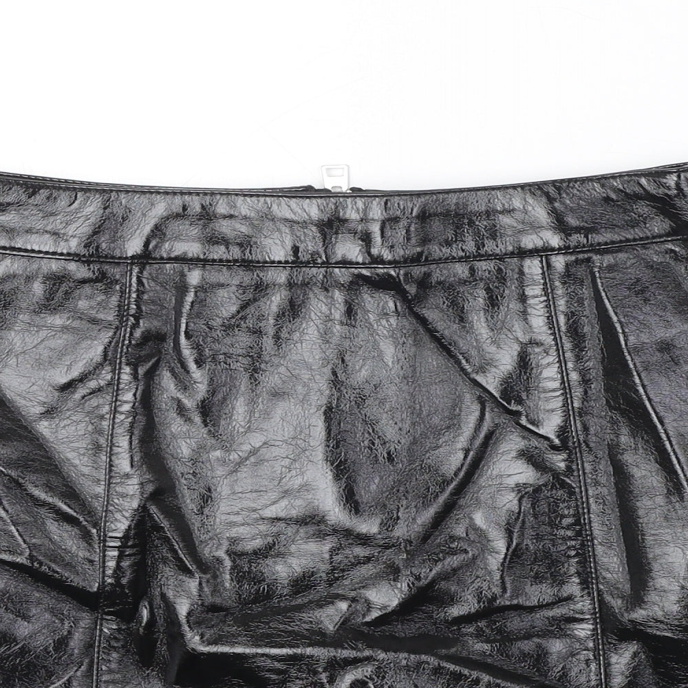 Topshop Womens Black Polyurethane Mini Skirt Size 8 Zip