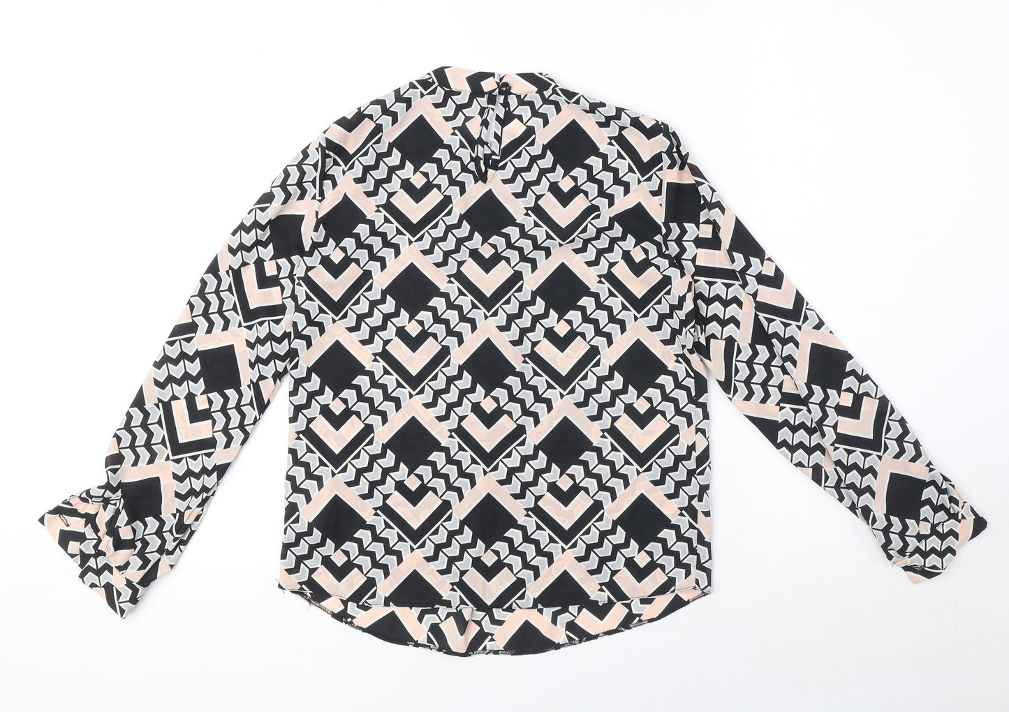 Dorothy Perkins Womens Black Geometric Polyester Basic Blouse Size 6 Mock Neck
