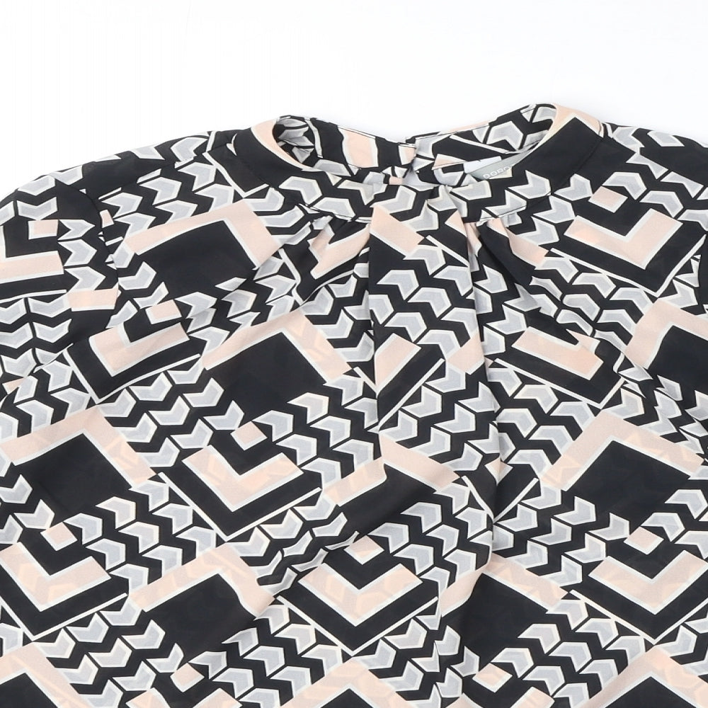 Dorothy Perkins Womens Black Geometric Polyester Basic Blouse Size 6 Mock Neck