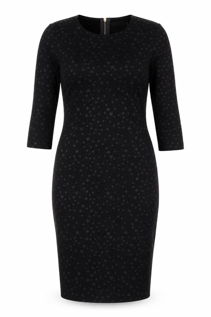 Drole de copine Womens Black Geometric Cotton Blend Pencil Dress Size M Round Neck Zip - Star Print