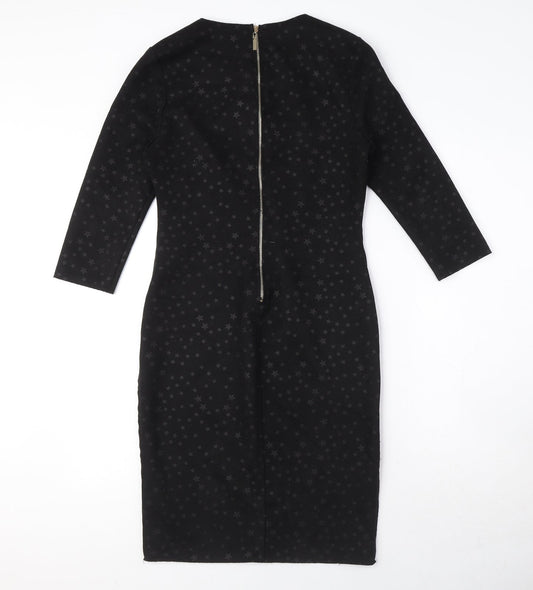 Drole de copine Womens Black Geometric Cotton Blend Pencil Dress Size M Round Neck Zip - Star Print