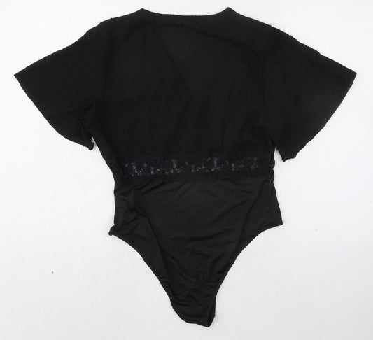 Greathe Womens Black Polyester Bodysuit One-Piece Size L Zip