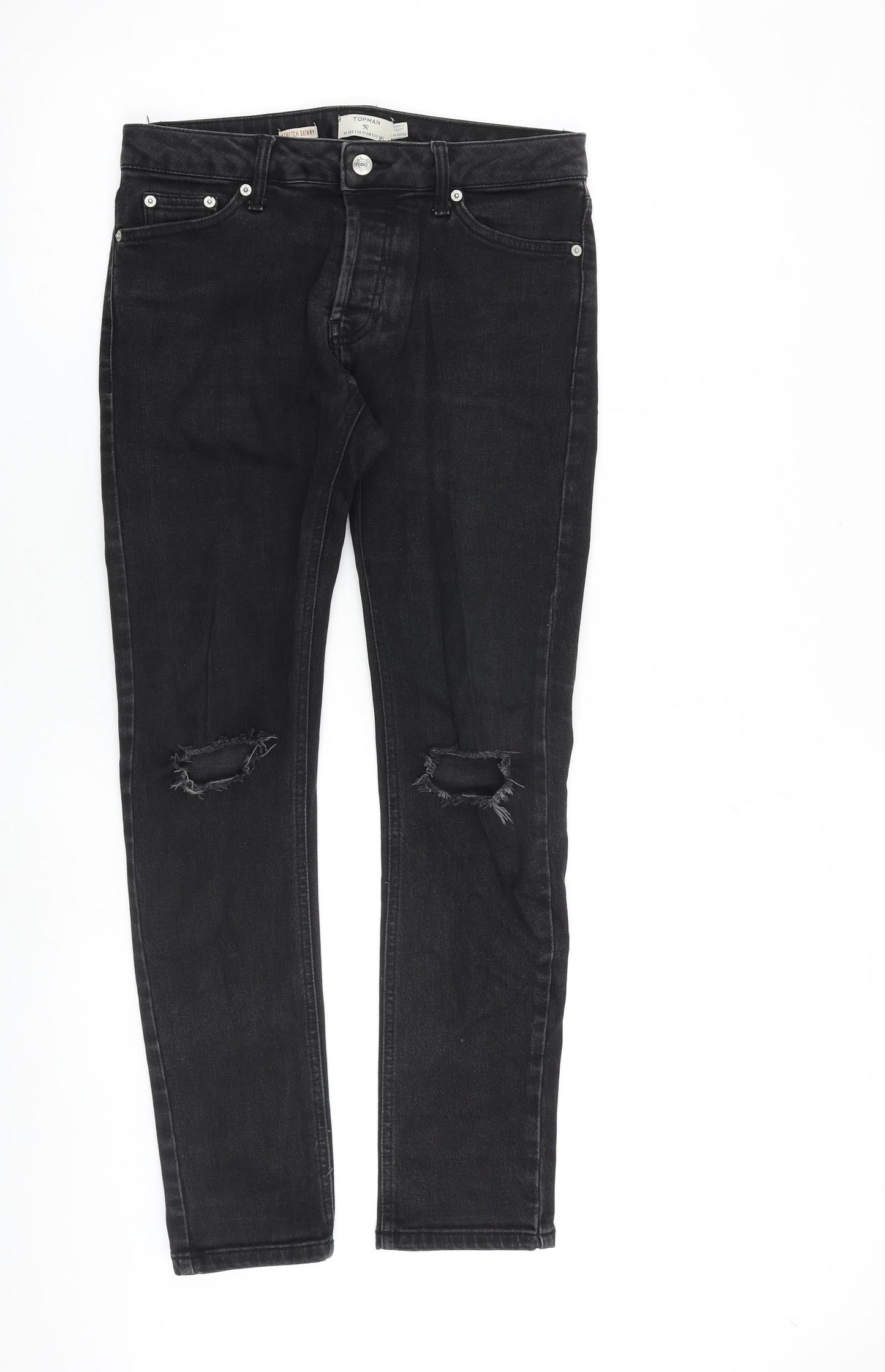 Topman Mens Grey Cotton Skinny Jeans Size 28 in L28 in Slim Zip