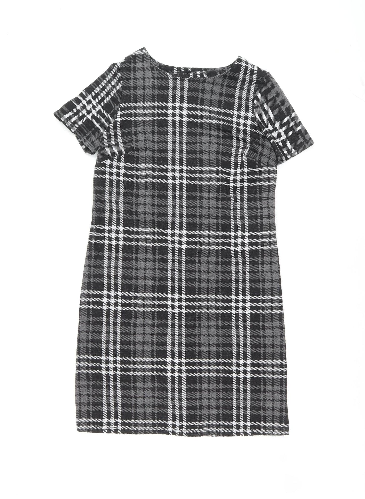 ET VOUS Womens Black Plaid Polyester A-Line Size 10 Round Neck Pullover