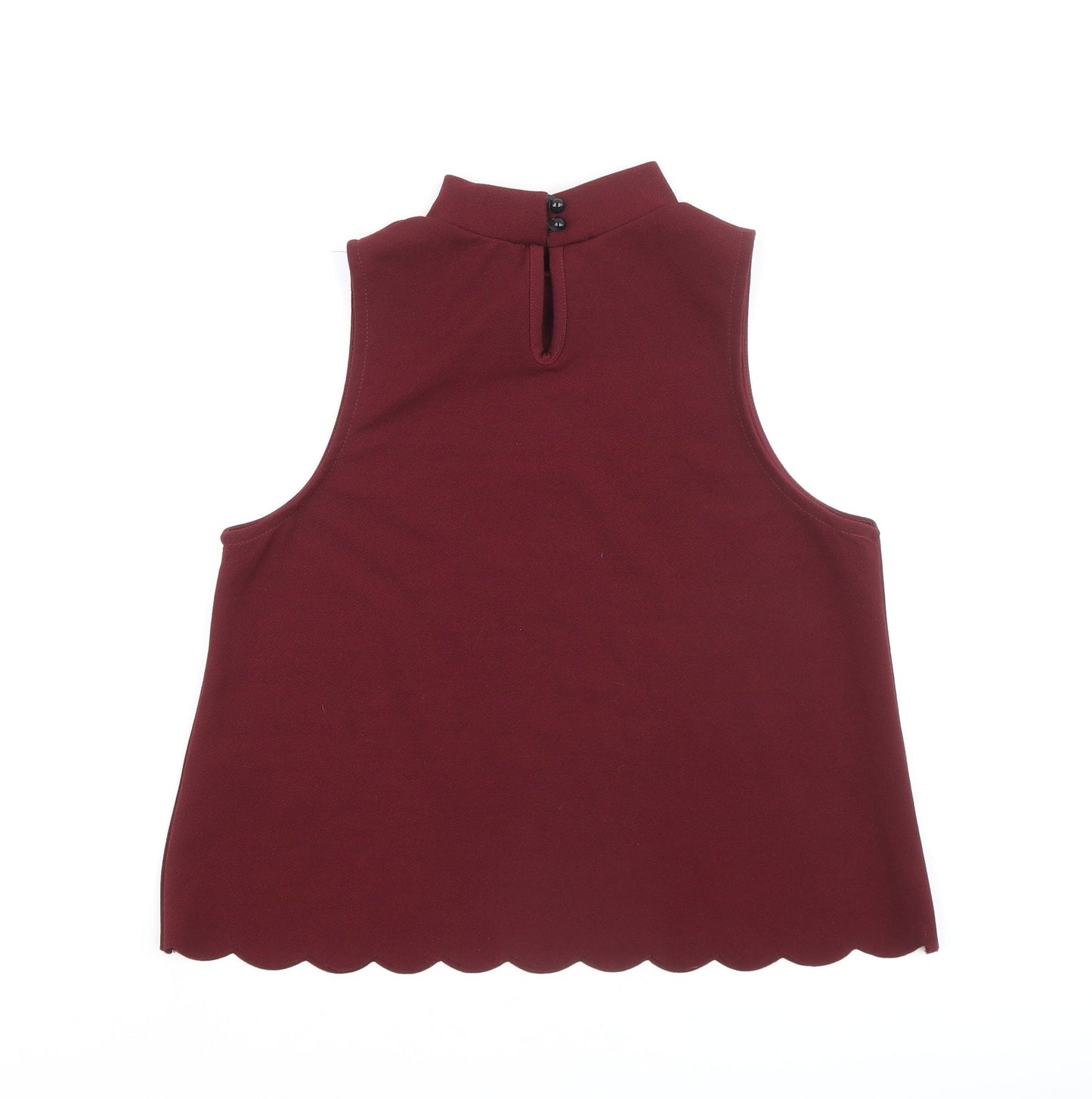 New Look Womens Red Polyester Basic Blouse Size 12 Mock Neck - Scallop Hem