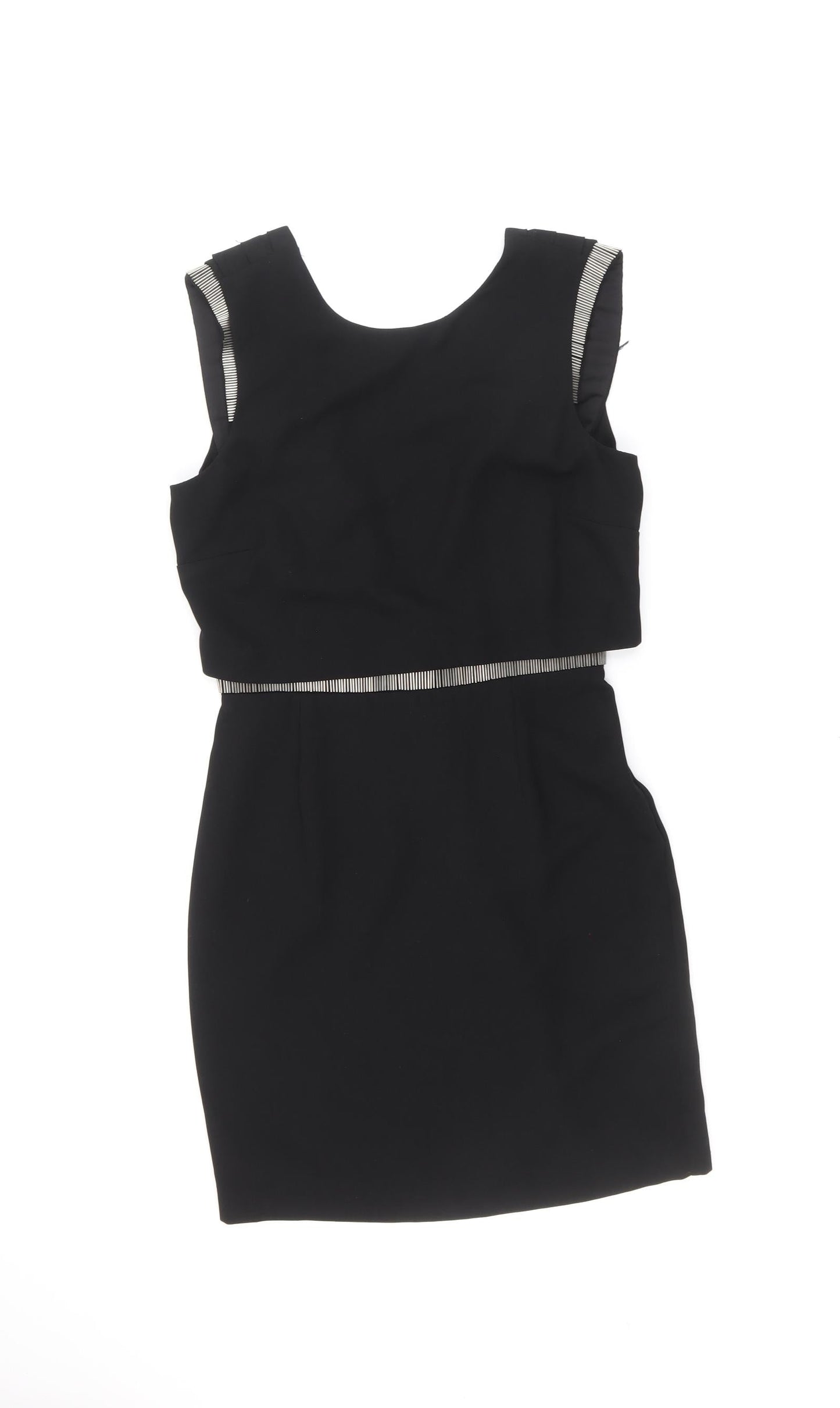 Warehouse Womens Black Polyester A-Line Size 8 Round Neck Zip
