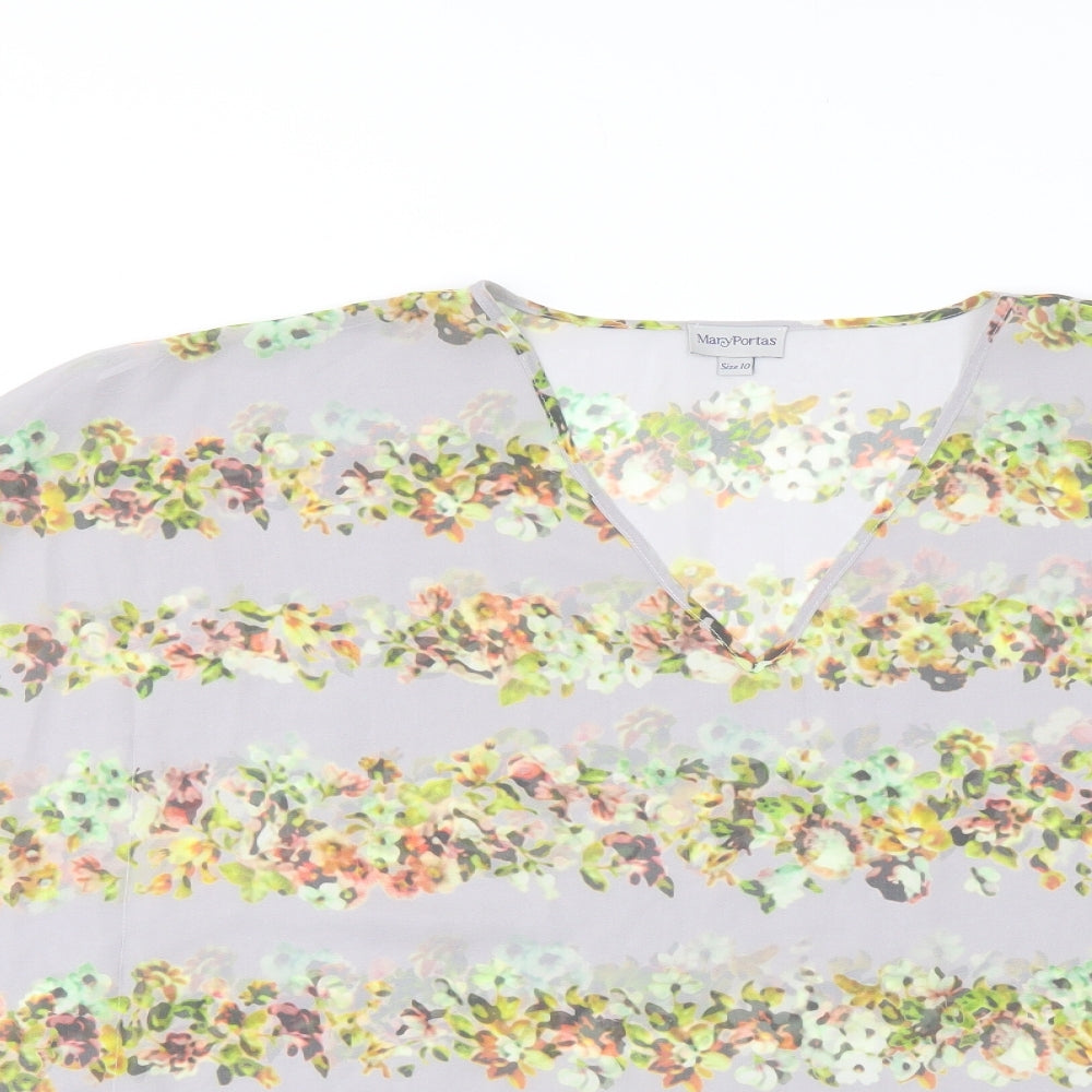 Mary Portas Womens Grey Floral Polyester Basic Blouse Size 10 V-Neck