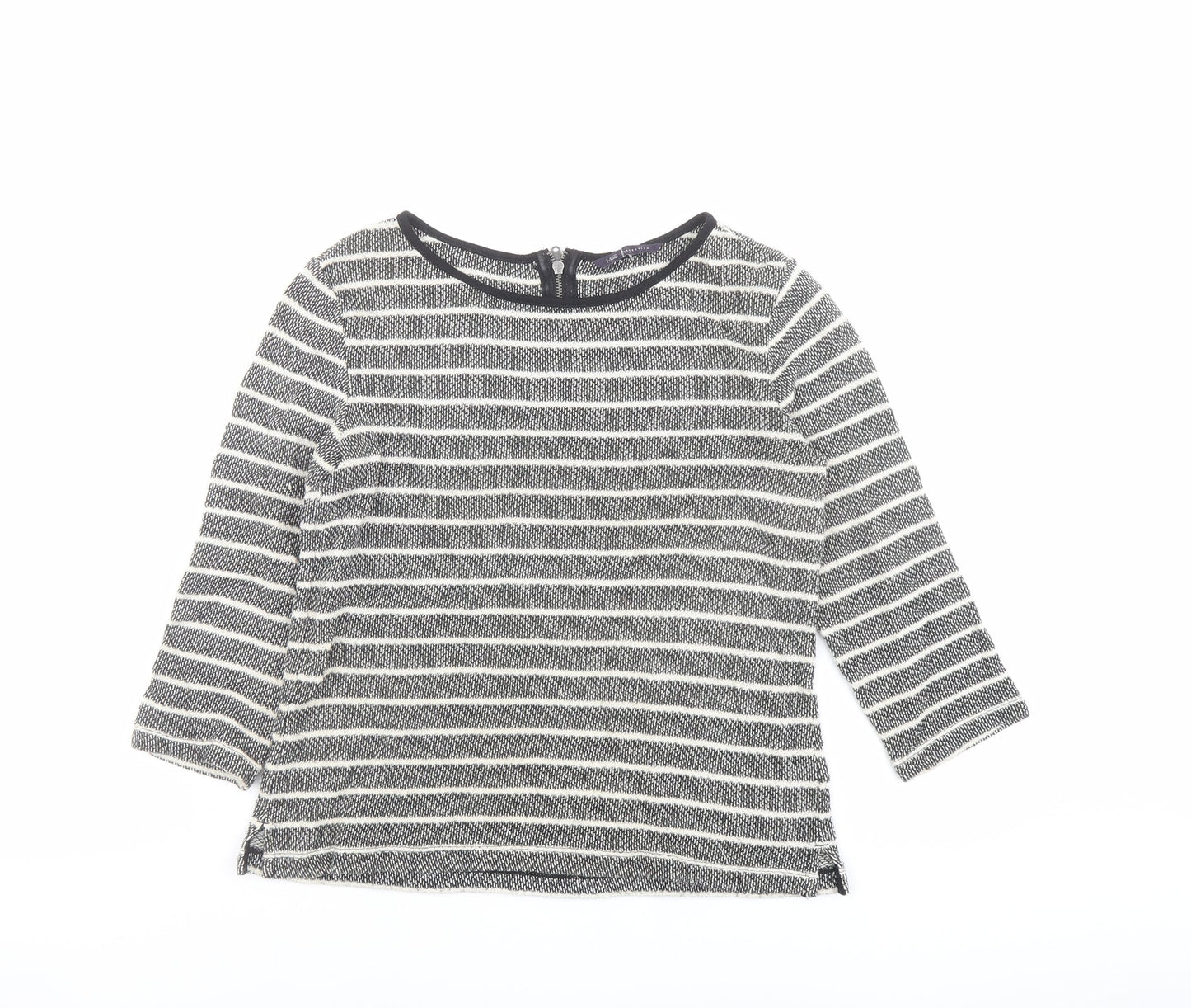 Marks and Spencer Womens Grey Round Neck Striped Cotton Pullover Jumper Size 8