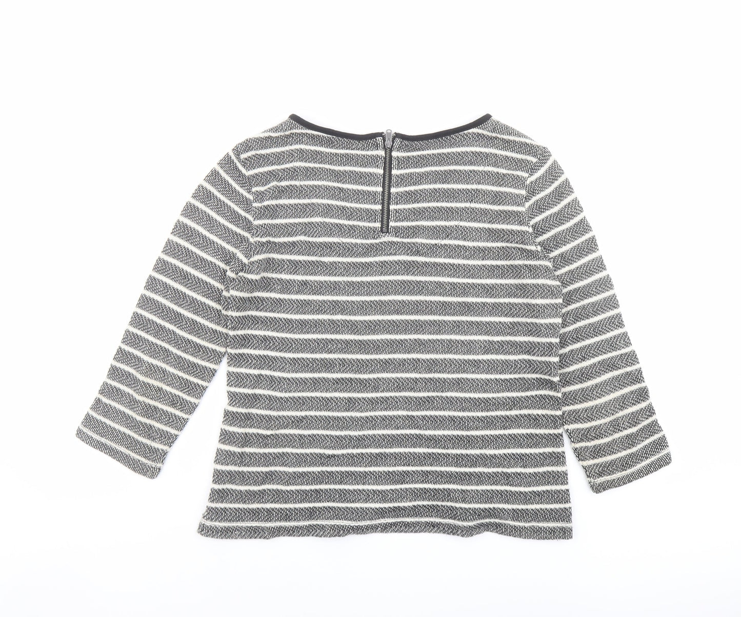 Marks and Spencer Womens Grey Round Neck Striped Cotton Pullover Jumper Size 8