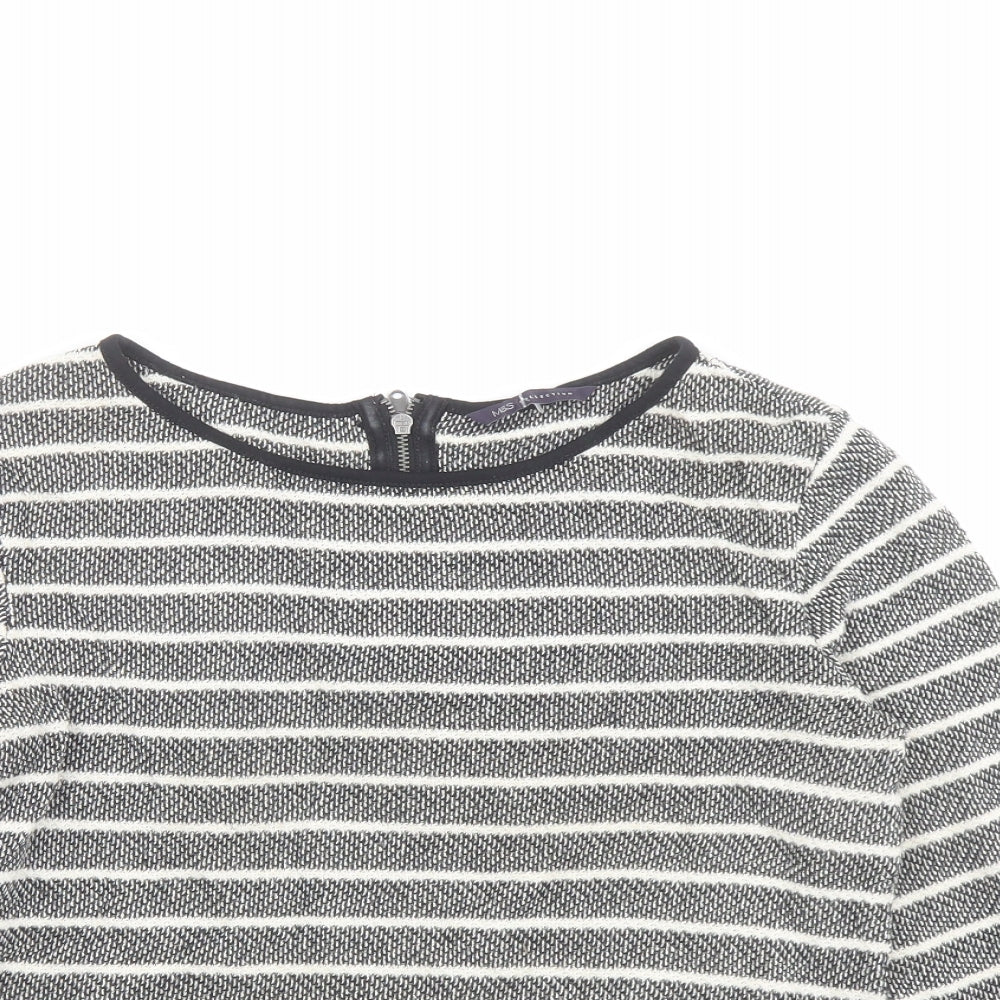 Marks and Spencer Womens Grey Round Neck Striped Cotton Pullover Jumper Size 8